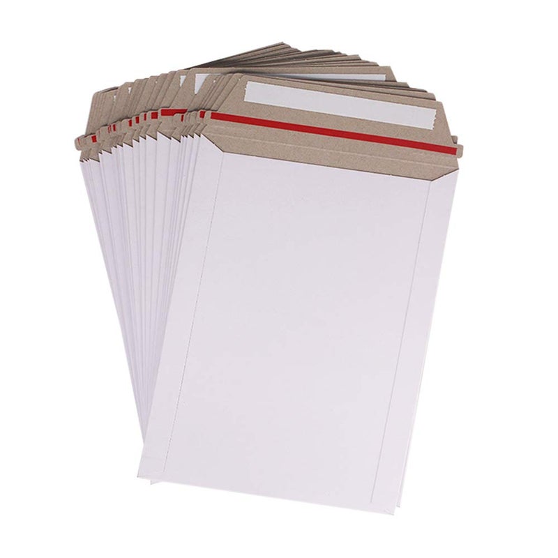 zmybcpack 100 Pack 6X8 inch Self Seal Photo Document Mailers Stay Flat White Cardboard Envelopes White Photography Mailers for CD, Photos, Document - Image 1